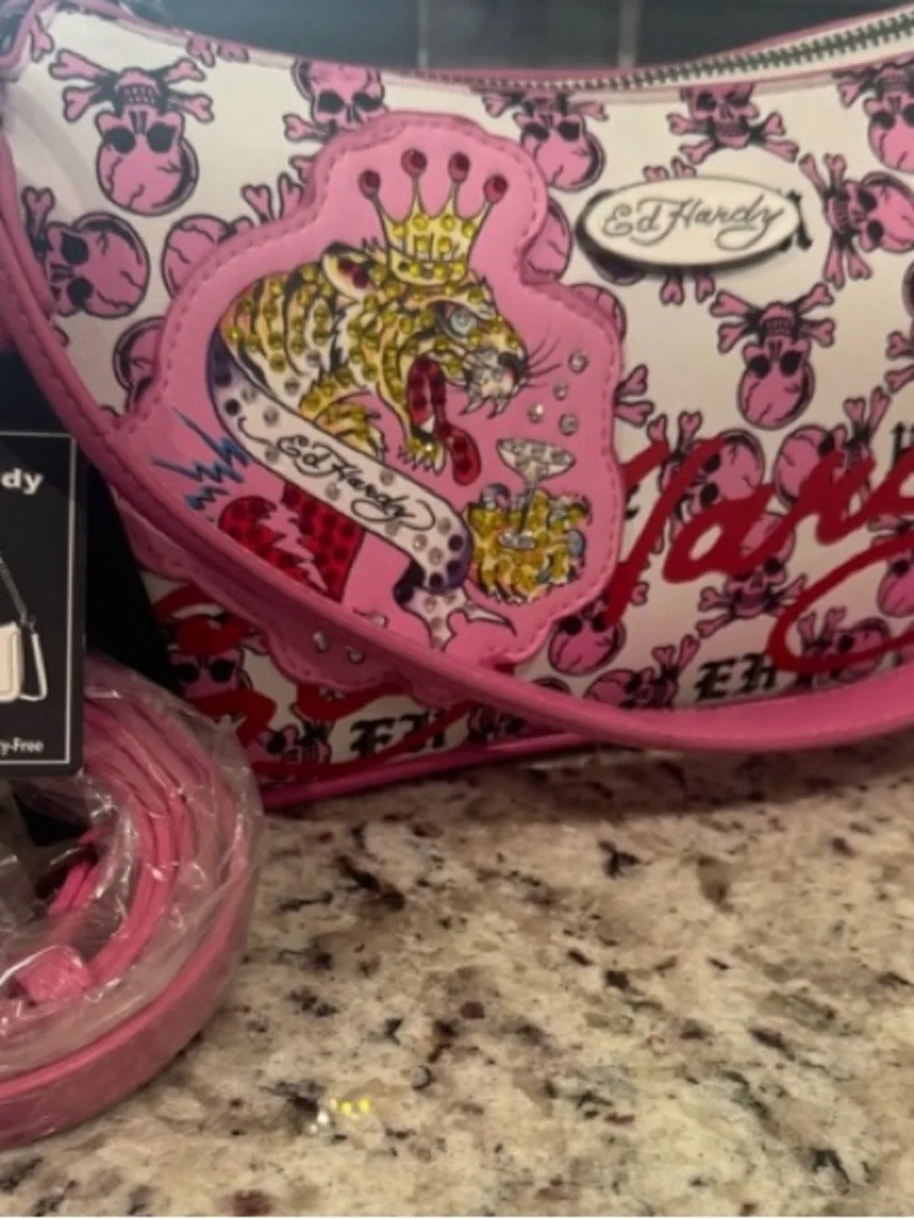Ed Hardy Kids Pink Skull & Tiger Print Crossbody Bag